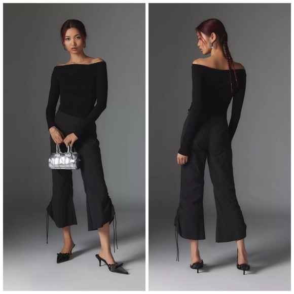 NWT Silence + Noise Hayley Black Nylon Cropped Kick-Flare Pant Sz 0 - Picture 2 of 11